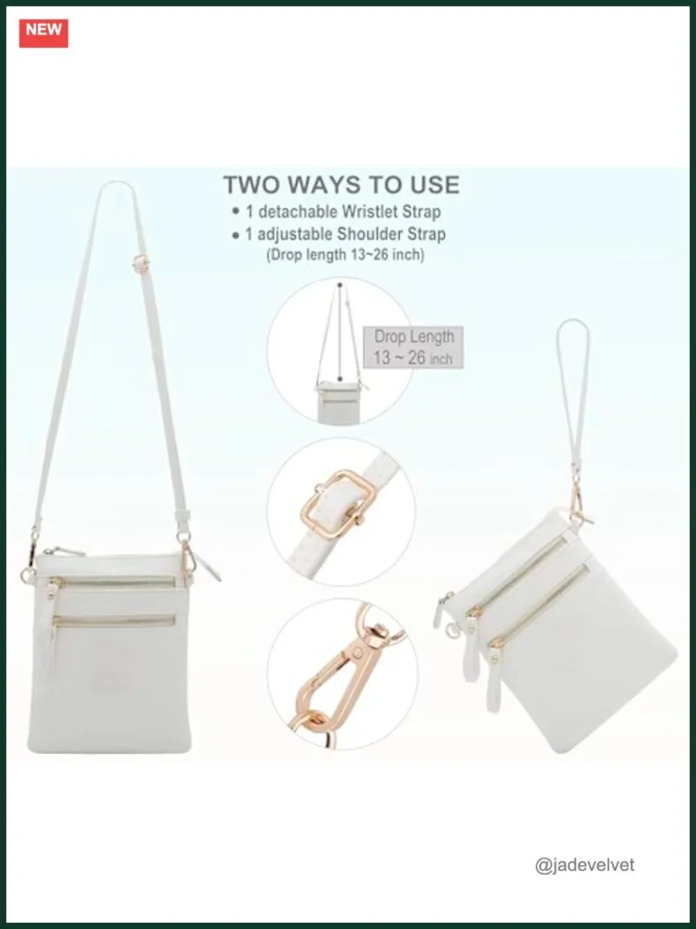 Small Crossbody Bag with Multi Zip Pockets Detachable Wristlet Faux Leather